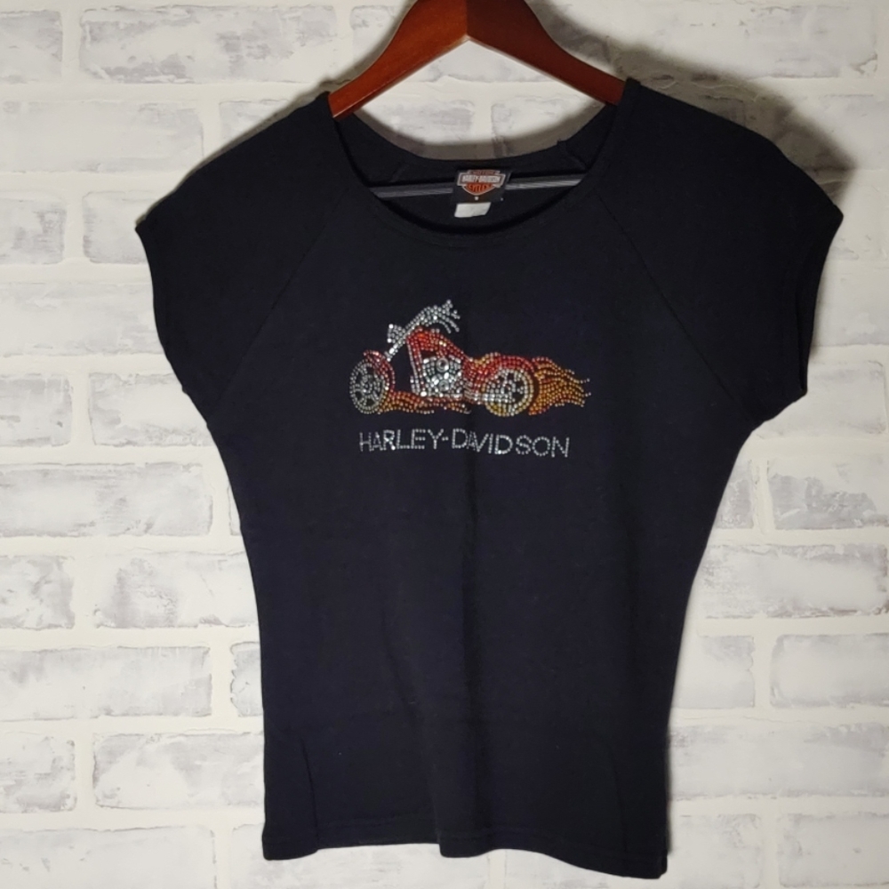 Harley-Davidson Black Tee with Rhinestone Details